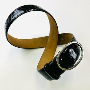 Banana Republic black patent croc Genuine Leather silver oval buckle belt Medium